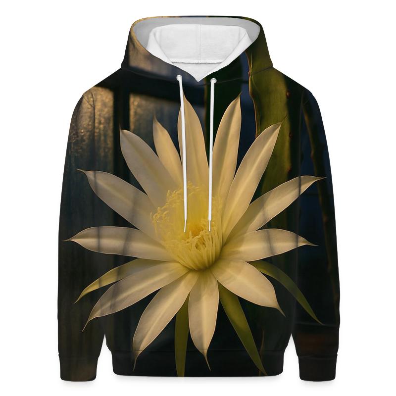 Night Blooming Cereus Under Greenhouse Condensation designer hoodies