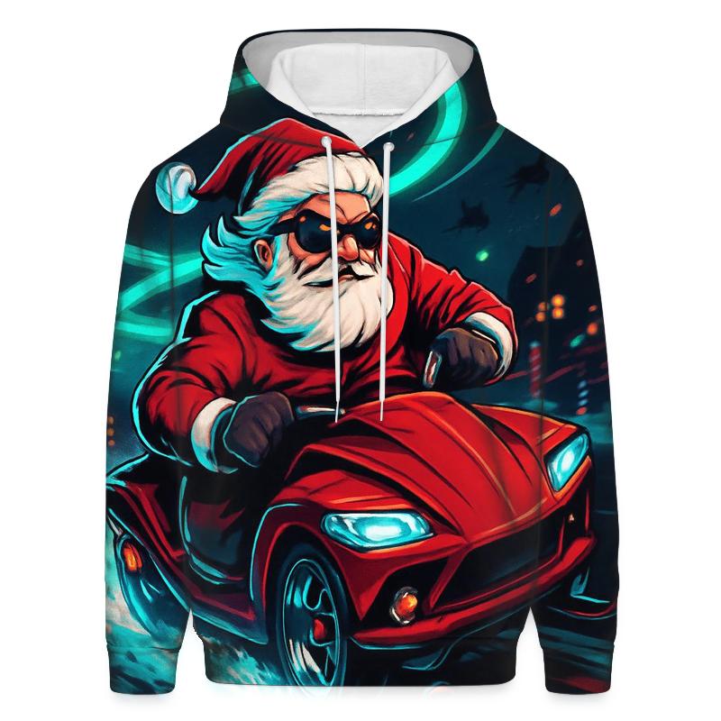 Neon Sleigh Drift Santa printed hoodies