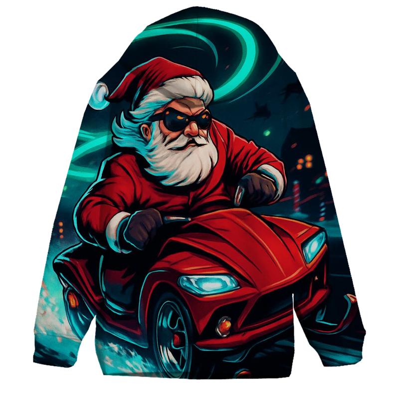 Neon Sleigh Drift Santa printed hoodies