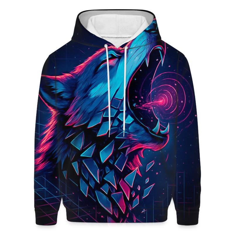 Neon Circuit Howl Wolf premium hoodies