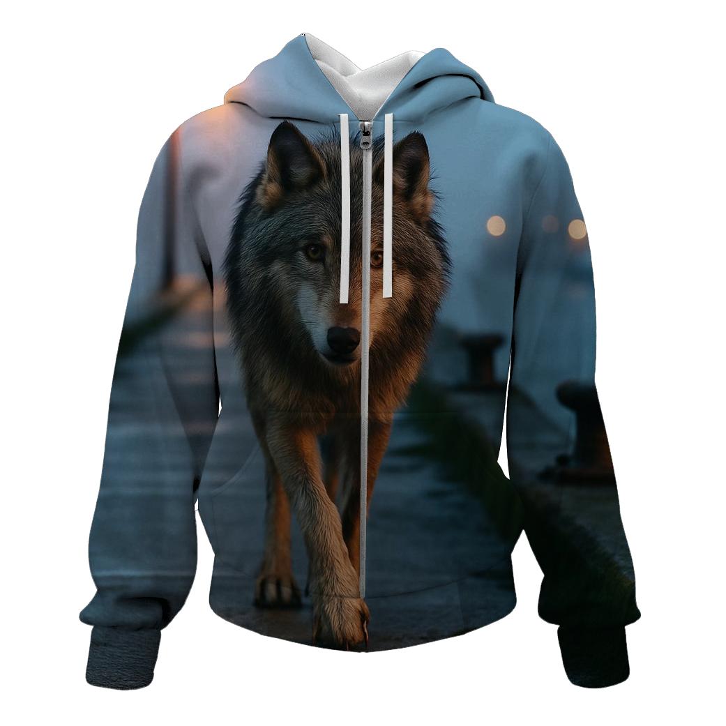 Harbor Breakwater Wolf At Blue Hour heavyweight hoodies