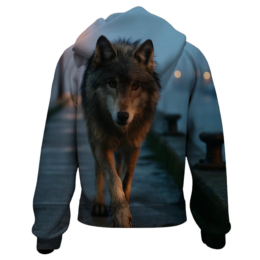 Harbor Breakwater Wolf At Blue Hour heavyweight hoodies