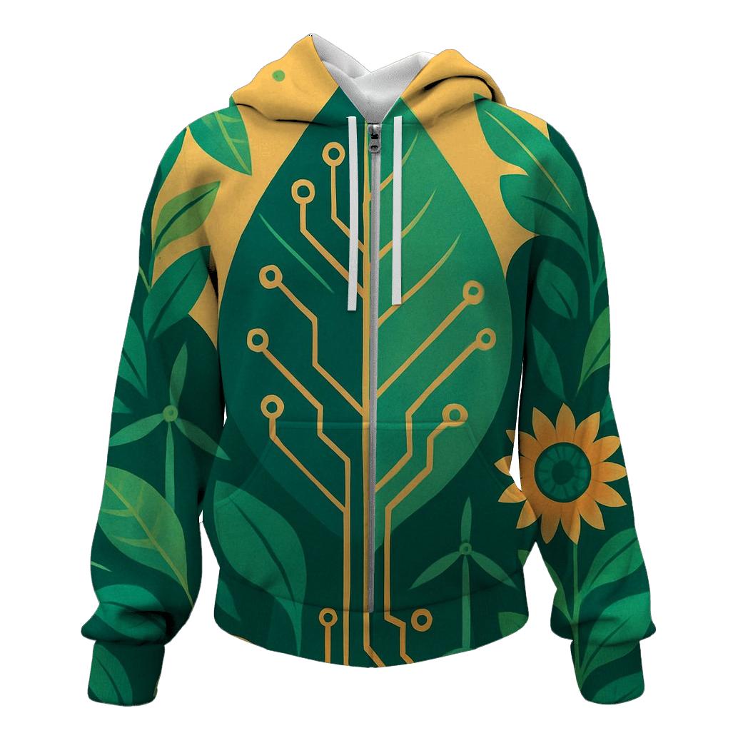 Solarpunk Botanical Circuit Poster premium hoodies