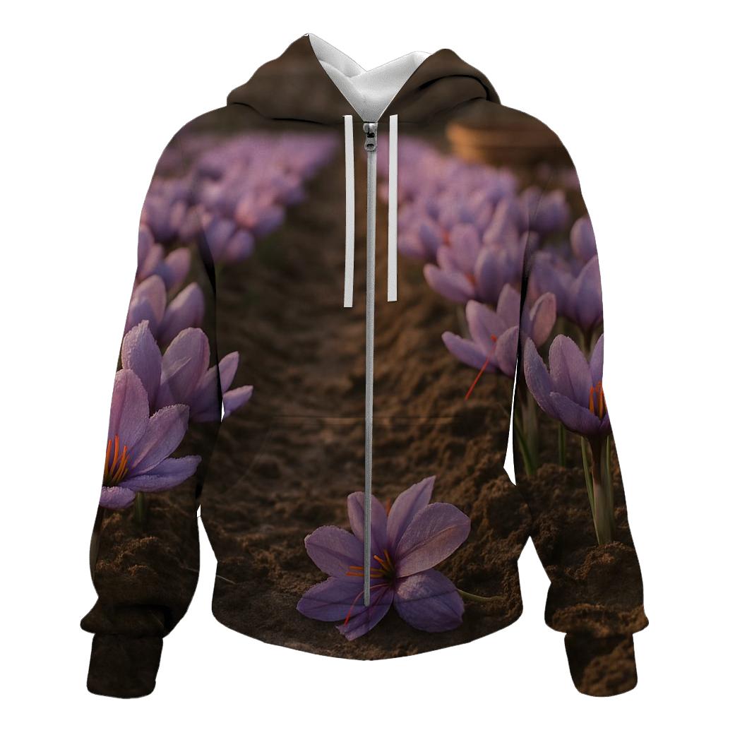 Saffron Crocus Rows After Dawn Irrigation embroidered hoodies