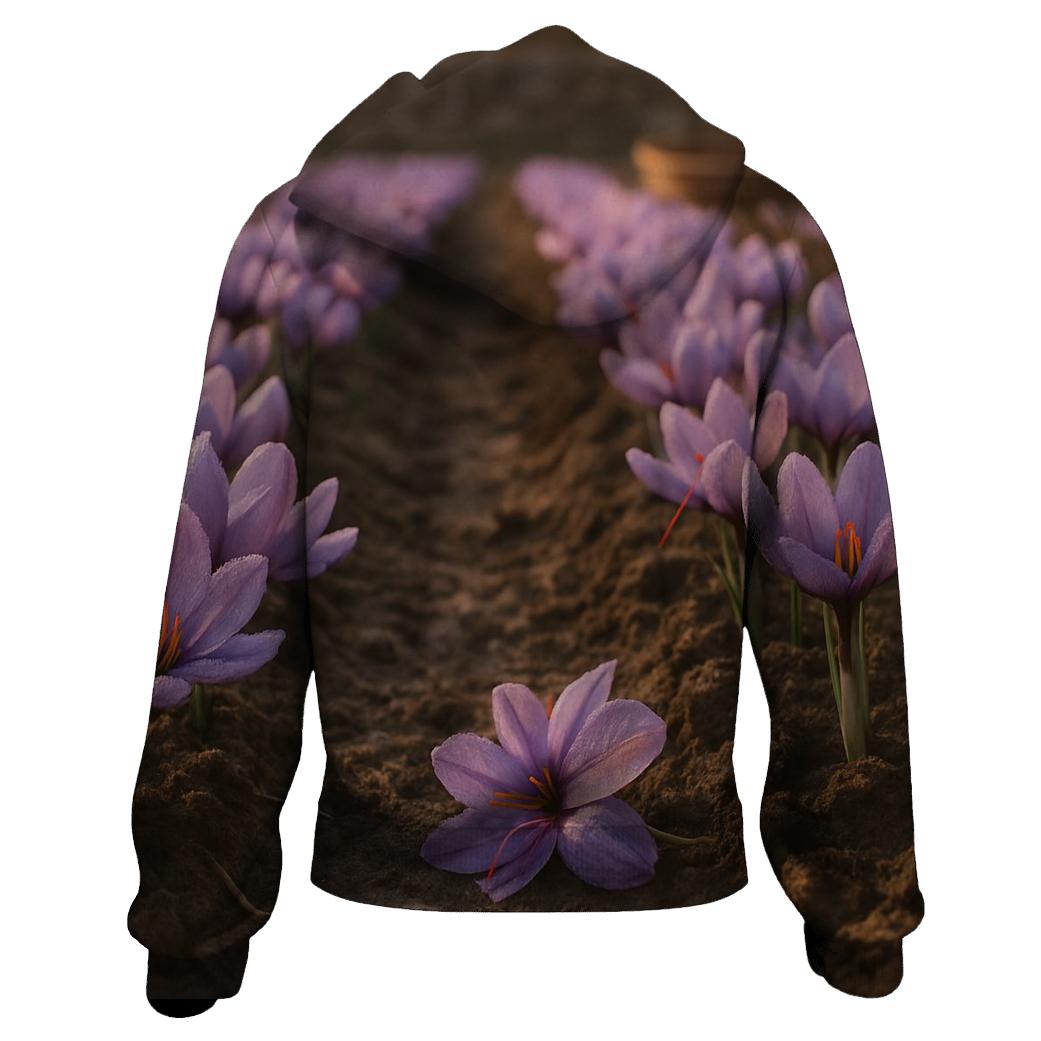 Saffron Crocus Rows After Dawn Irrigation embroidered hoodies