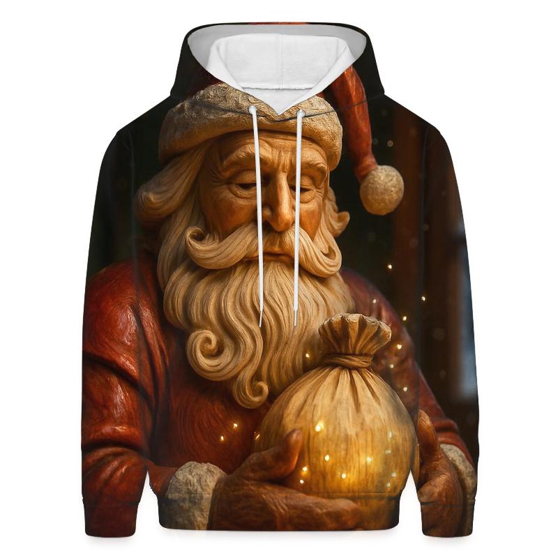 Frosted Wood Carved Santa Relic printed hoodies