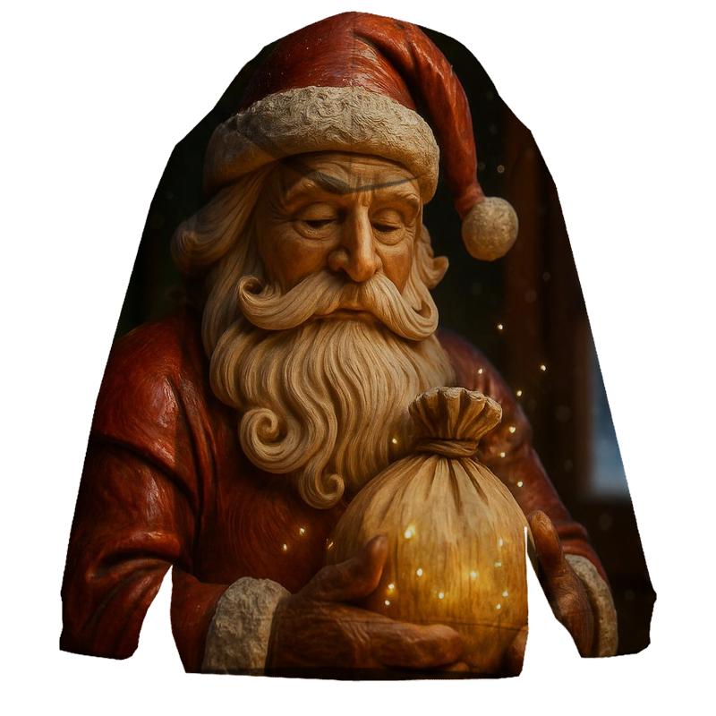 Frosted Wood Carved Santa Relic printed hoodies