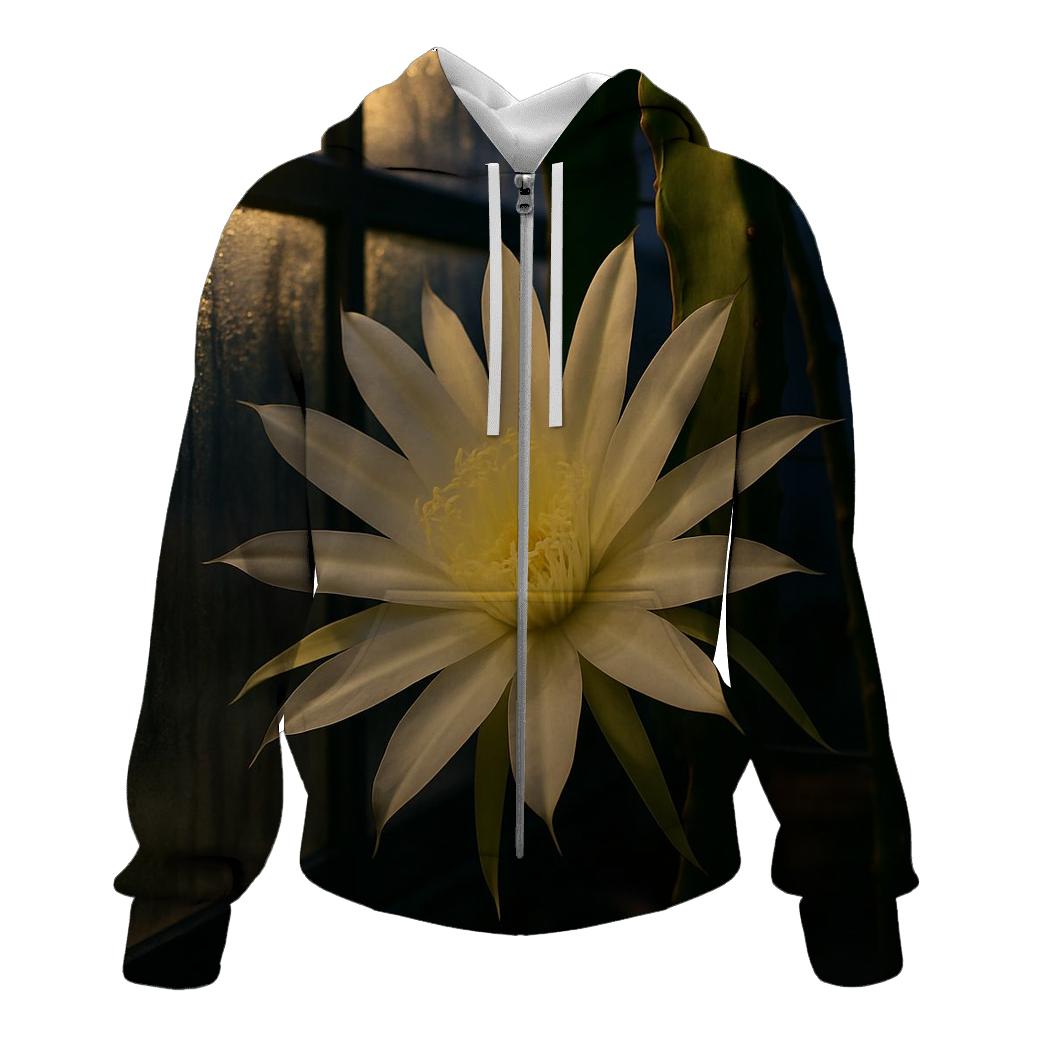 Night Blooming Cereus Under Greenhouse Condensation printed hoodies