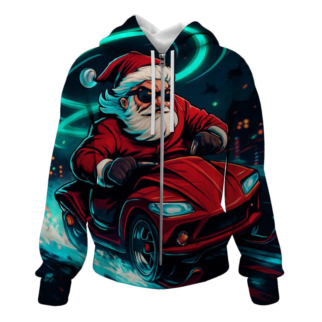 Neon Sleigh Drift Santa zip-up hoodies