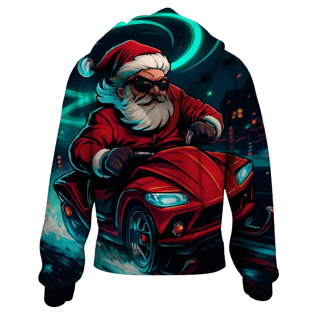 Neon Sleigh Drift Santa zip-up hoodies