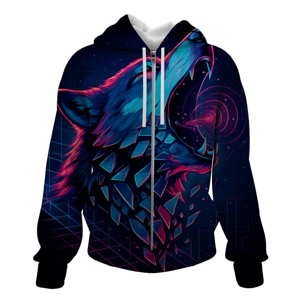 Neon Circuit Howl Wolf zip-up hoodies