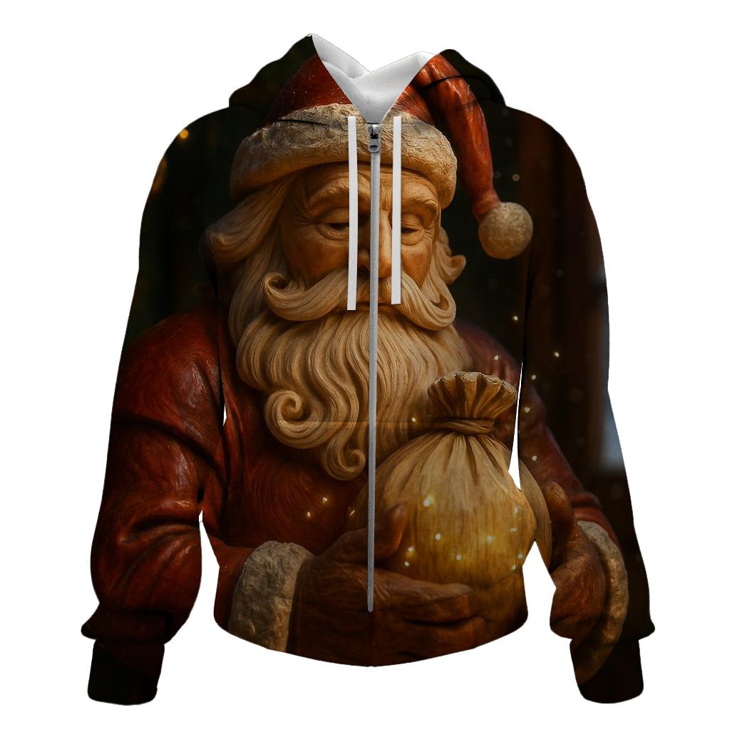 Frosted Wood Carved Santa Relic printed hoodies