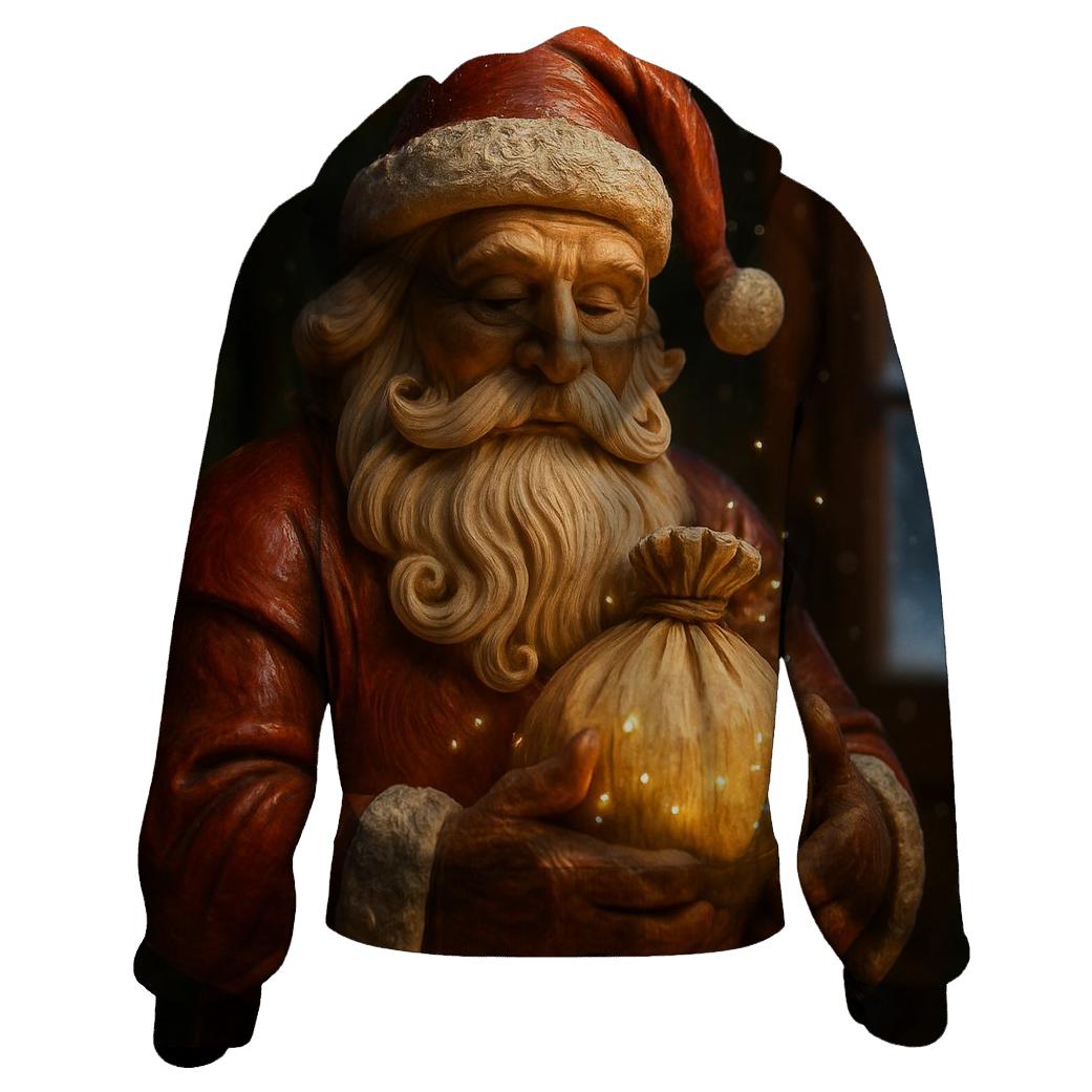 Frosted Wood Carved Santa Relic printed hoodies