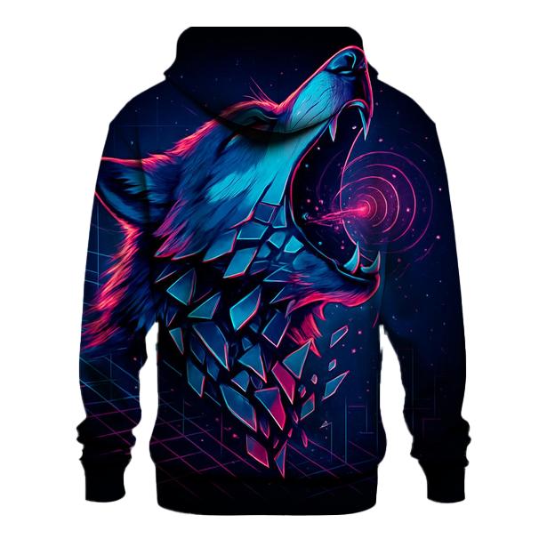 Neon Circuit Howl Wolf graphic hoodies