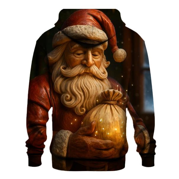 Frosted Wood Carved Santa Relic embroidered hoodies
