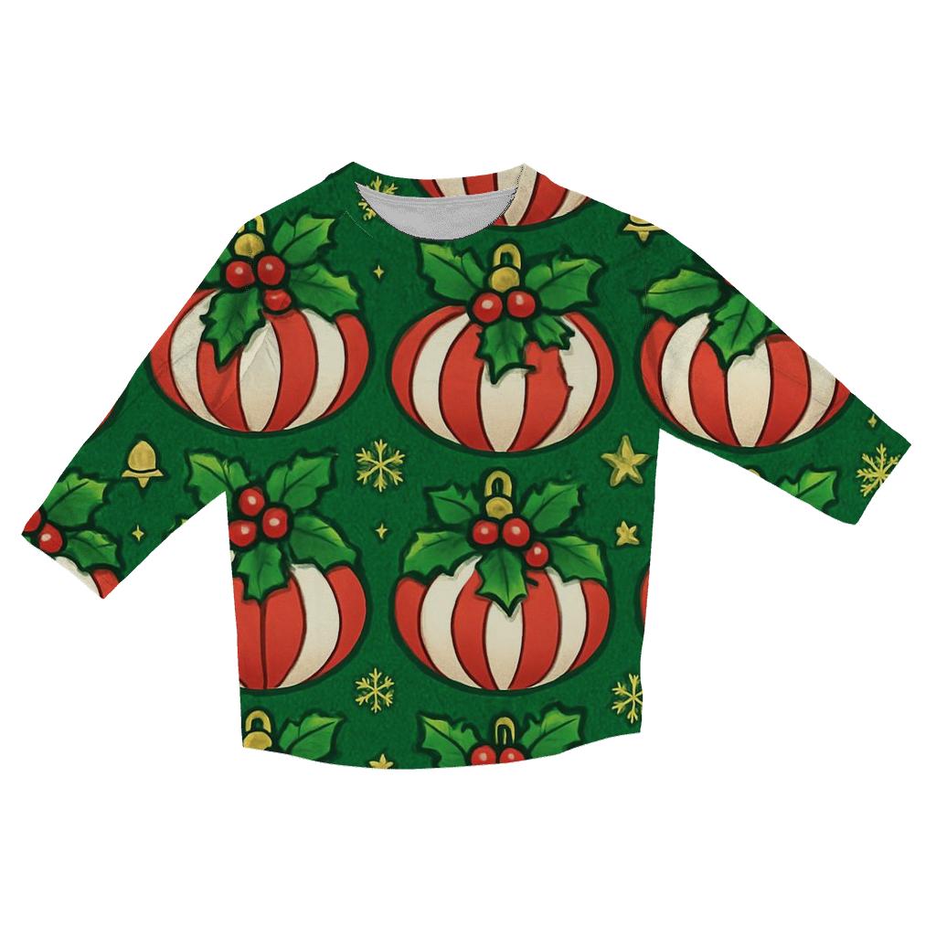 Candy Cane Pumpkin Ornament Tessellation On Pine Green Background fashion 3/4 sleeve shirts