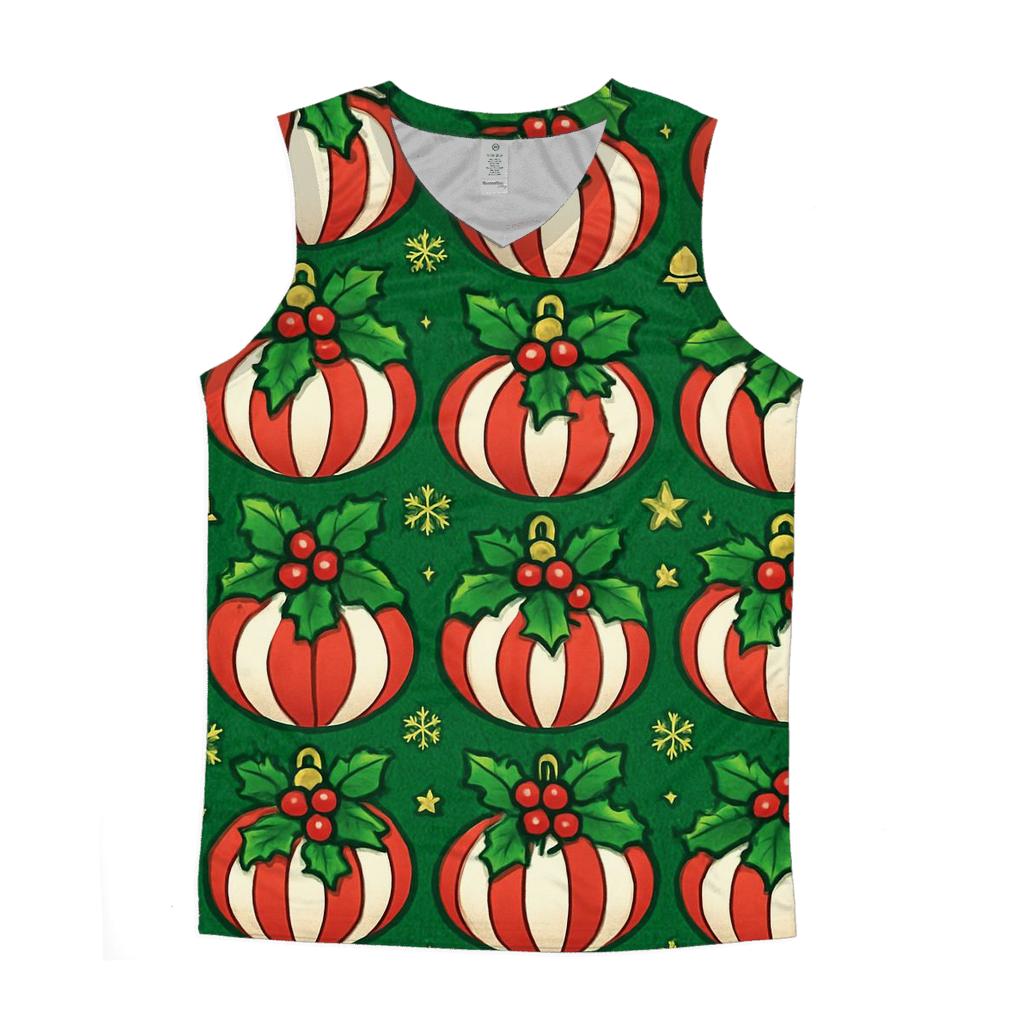 Candy Cane Pumpkin Ornament Tessellation On Pine Green Background custom tank tops