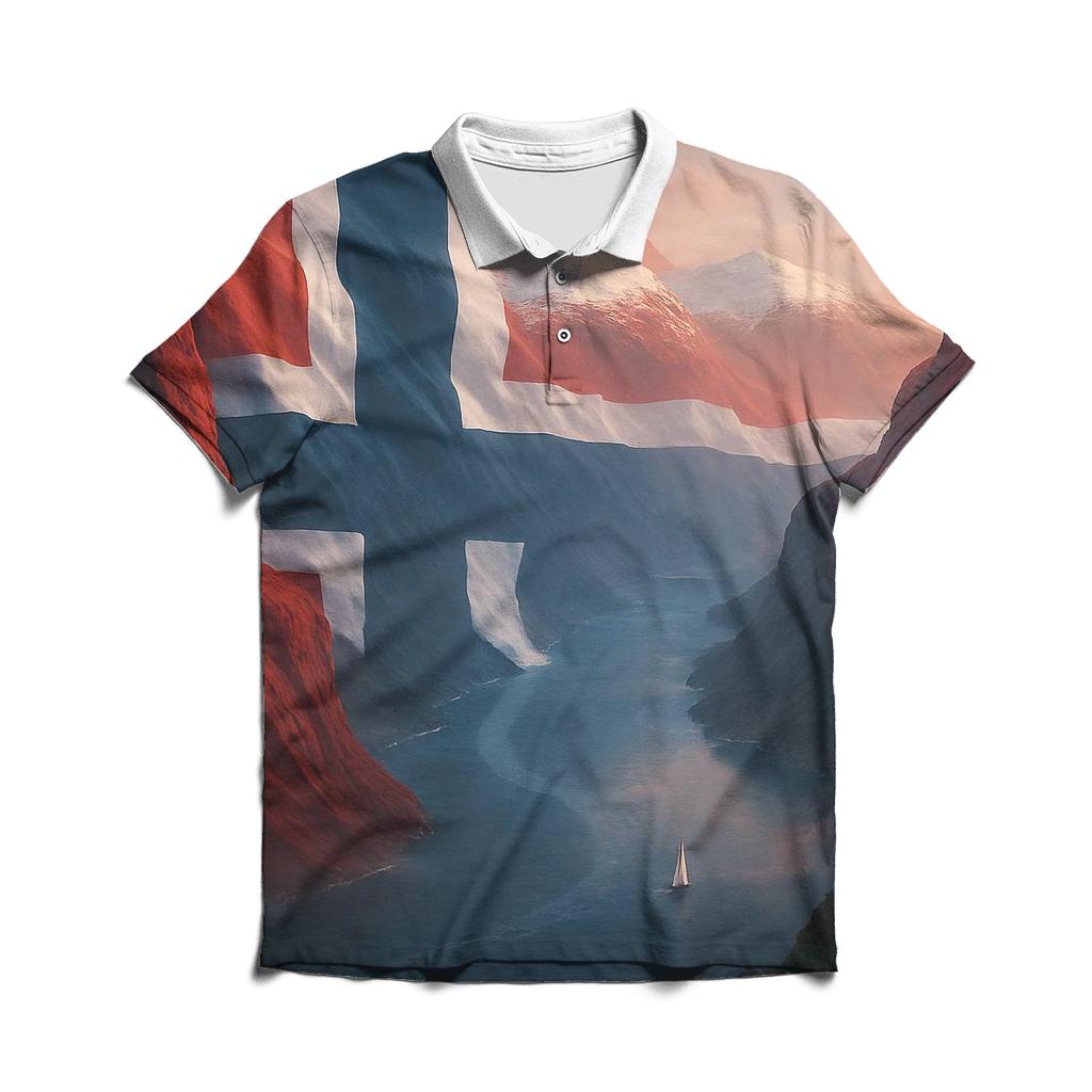 Northern Lights Over Norway Flag Fjord custom polo shirts