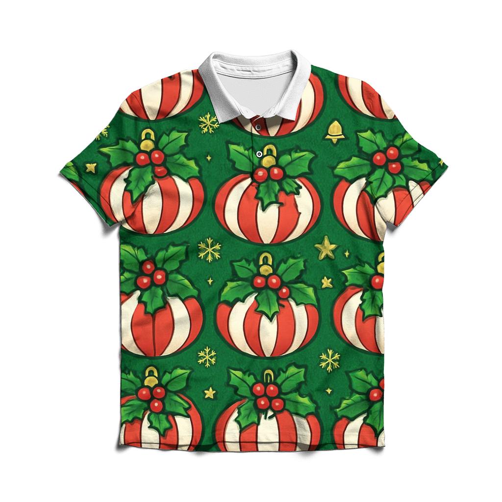 Candy Cane Pumpkin Ornament Tessellation On Pine Green Background custom polo shirts