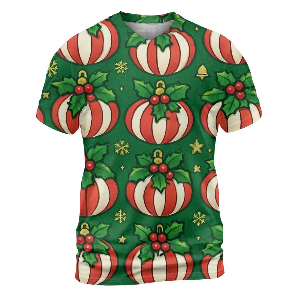 Candy Cane Pumpkin Ornament Tessellation On Pine Green Background vibrant all-over design tees