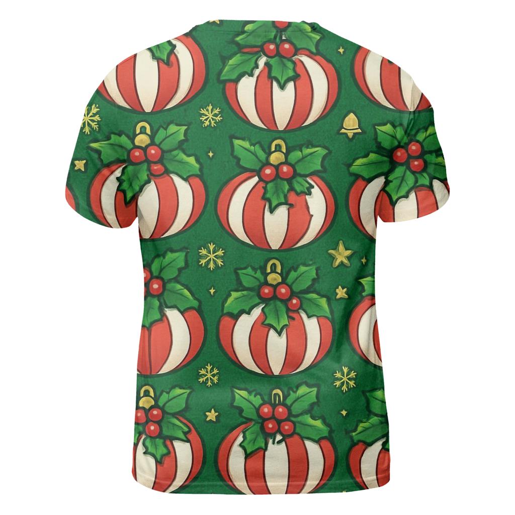 Candy Cane Pumpkin Ornament Tessellation On Pine Green Background vibrant all-over design tees