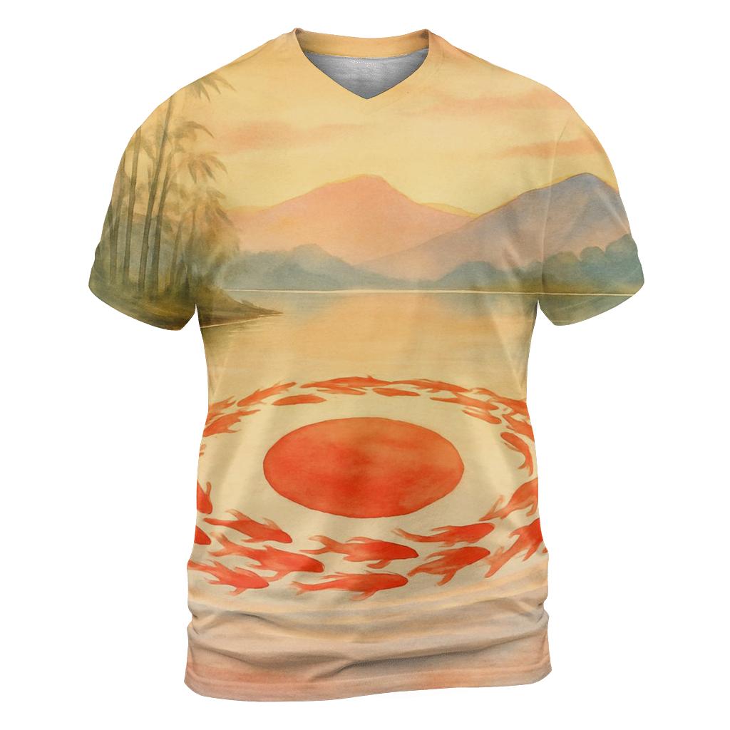 Koi River Reimagining Of Japan Flag vibrant all-over design tees