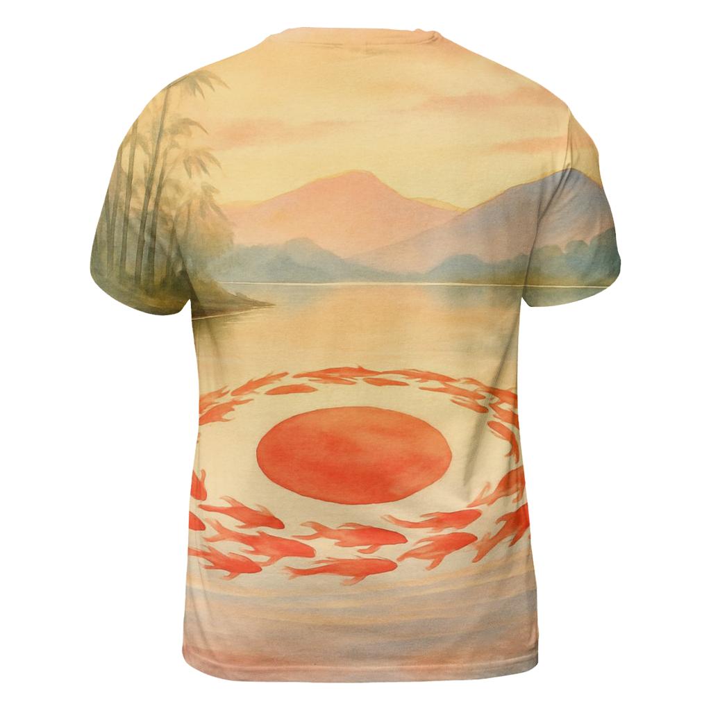 Koi River Reimagining Of Japan Flag vibrant all-over design tees