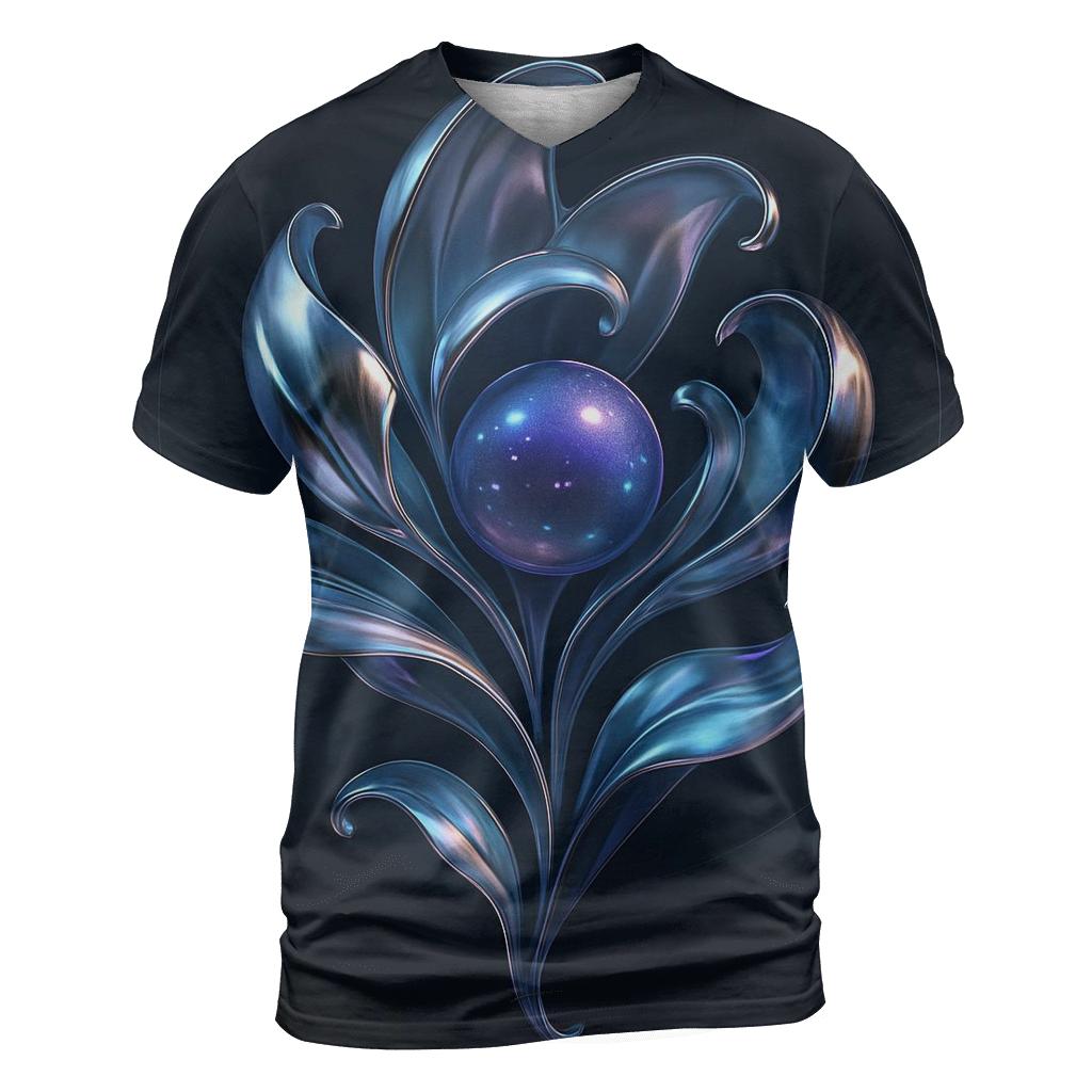 Chrome Aurora Bloom vibrant all-over design tees