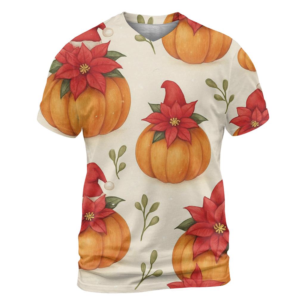 Snowy Poinsettia Pumpkin Grid On Warm Ivory Background vibrant all-over design tees