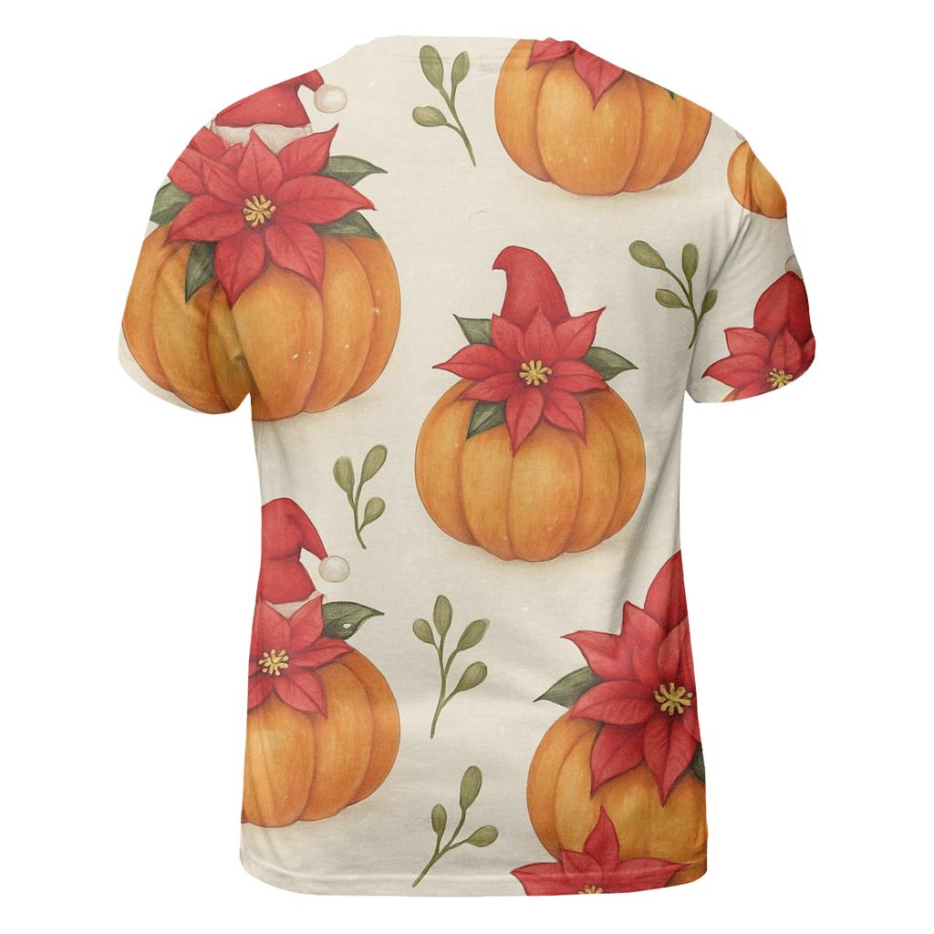 Snowy Poinsettia Pumpkin Grid On Warm Ivory Background vibrant all-over design tees