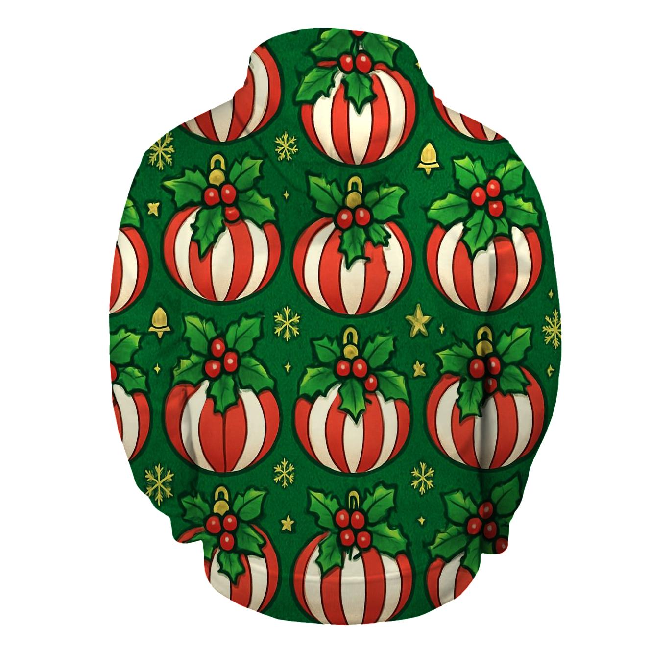 Candy Cane Pumpkin Ornament Tessellation On Pine Green Background zip-up hoodies