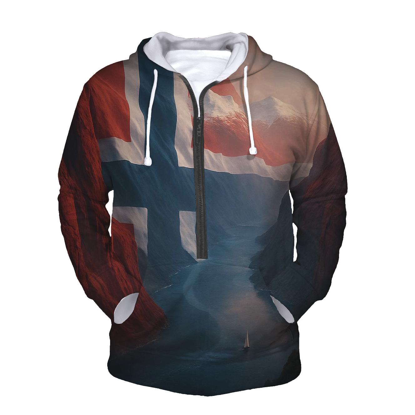 Northern Lights Over Norway Flag Fjord lightweight hoodies