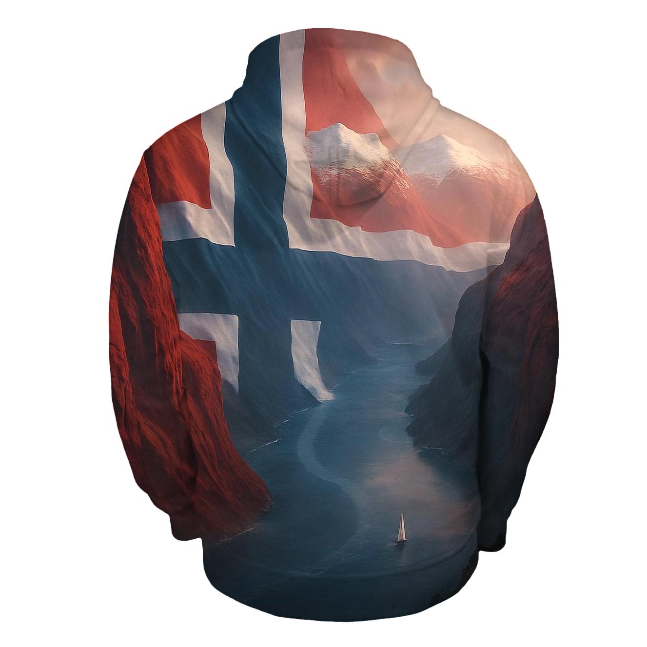 Northern Lights Over Norway Flag Fjord lightweight hoodies