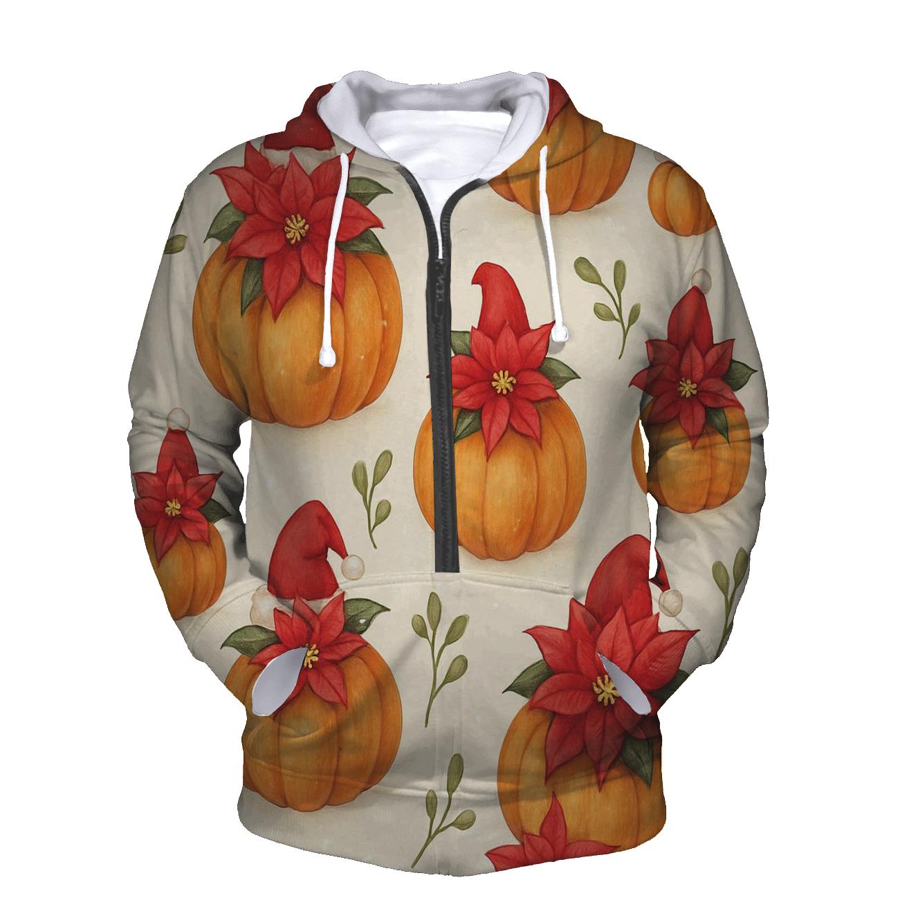 Snowy Poinsettia Pumpkin Grid On Warm Ivory Background designer hoodies