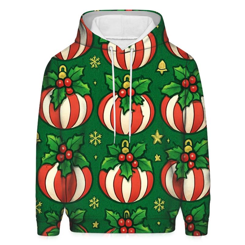 Candy Cane Pumpkin Ornament Tessellation On Pine Green Background hoodie designs
