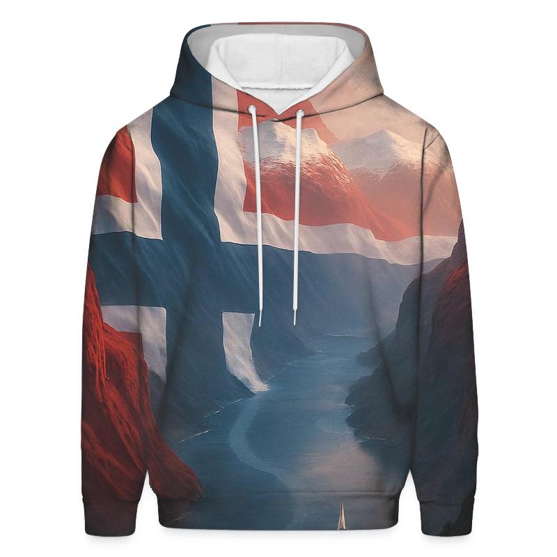 Northern Lights Over Norway Flag Fjord designer hoodies