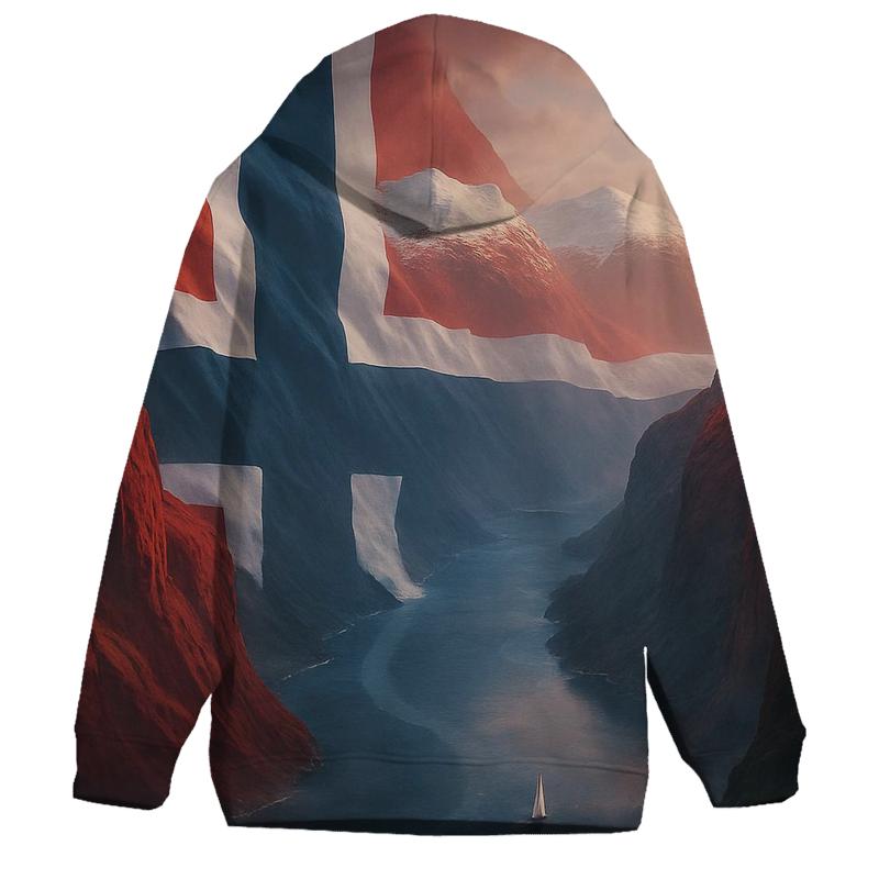 Northern Lights Over Norway Flag Fjord designer hoodies