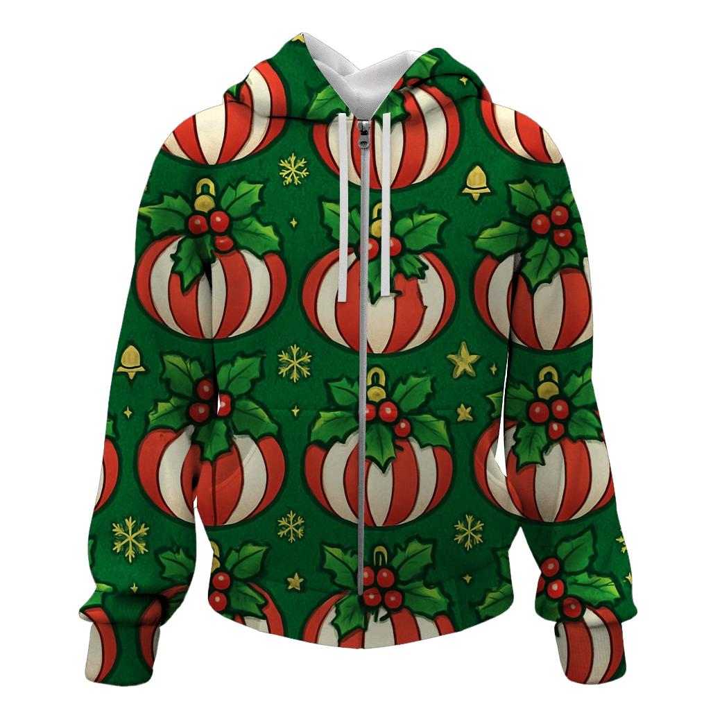 Candy Cane Pumpkin Ornament Tessellation On Pine Green Background graphic hoodies