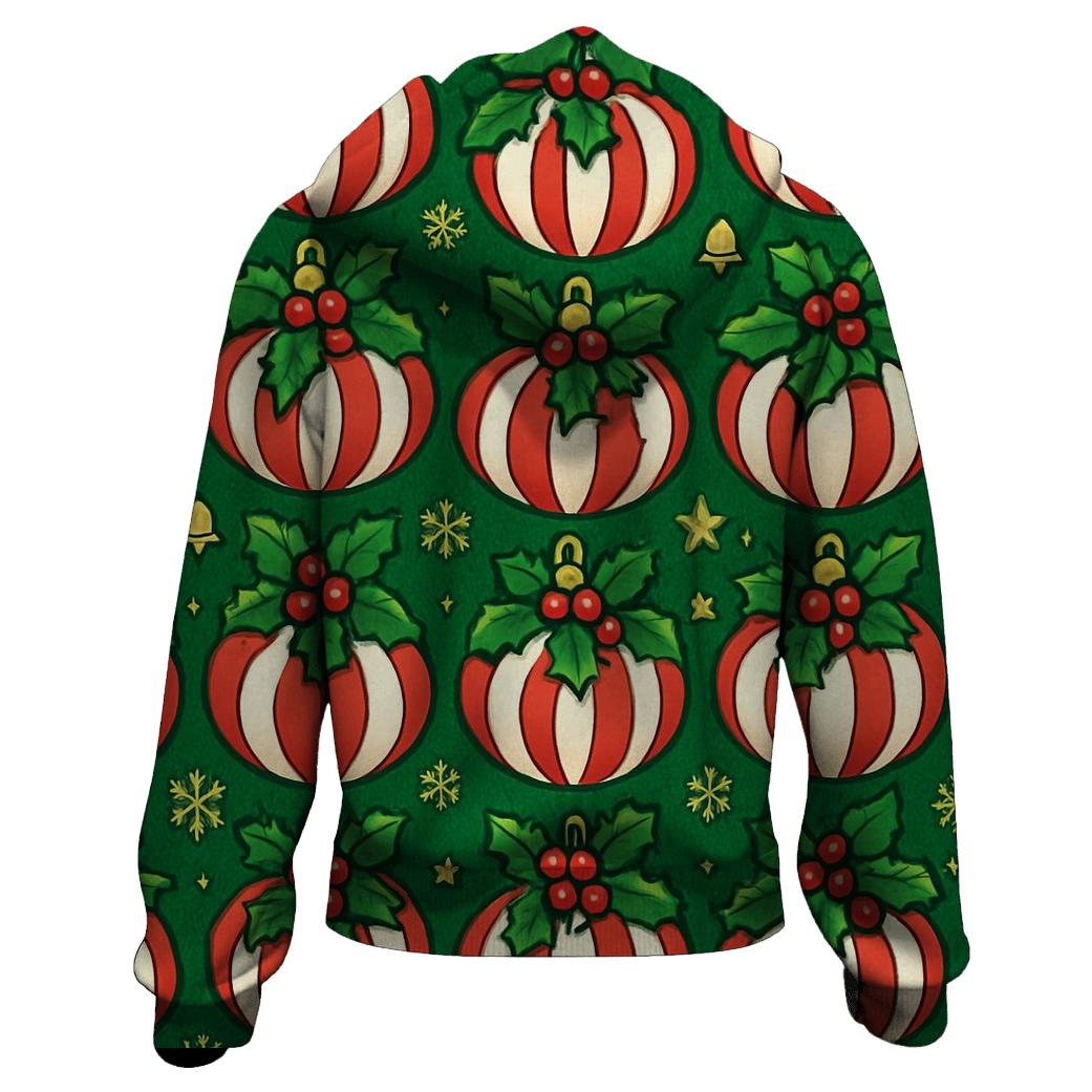 Candy Cane Pumpkin Ornament Tessellation On Pine Green Background graphic hoodies
