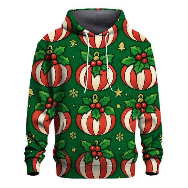 Candy Cane Pumpkin Ornament Tessellation On Pine Green Background lightweight hoodies