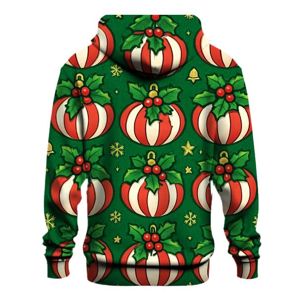 Candy Cane Pumpkin Ornament Tessellation On Pine Green Background lightweight hoodies