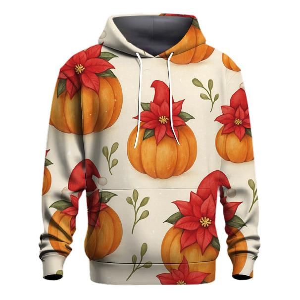Snowy Poinsettia Pumpkin Grid On Warm Ivory Background hoodie trends