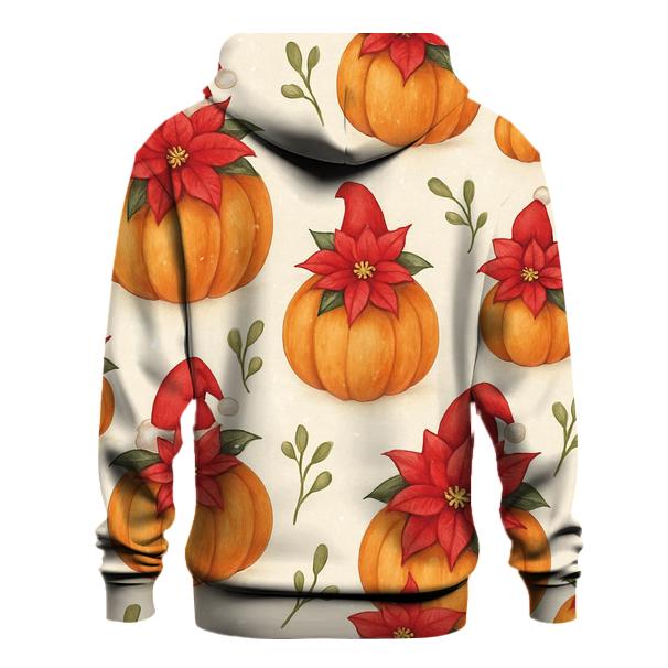 Snowy Poinsettia Pumpkin Grid On Warm Ivory Background hoodie trends