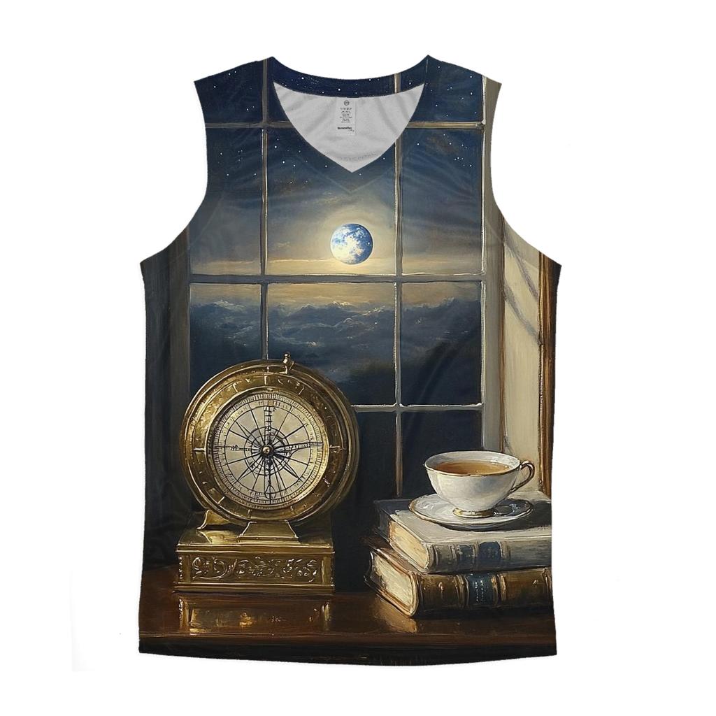 Johannes Vermeer Inspired Lunar Library Still Life graphic print tank tops