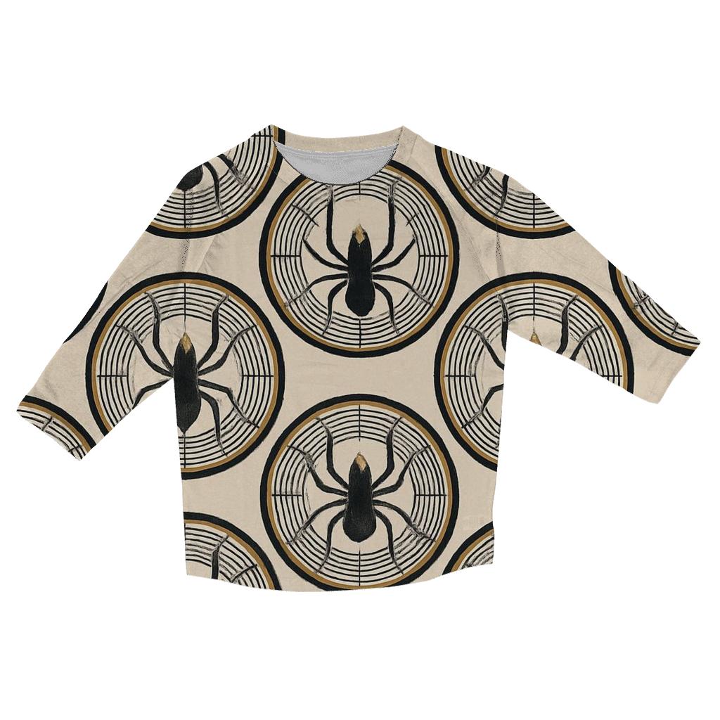 Entomology Chic Spider Silhouette Medallions On Ivory Field stylish quarter sleeve tops