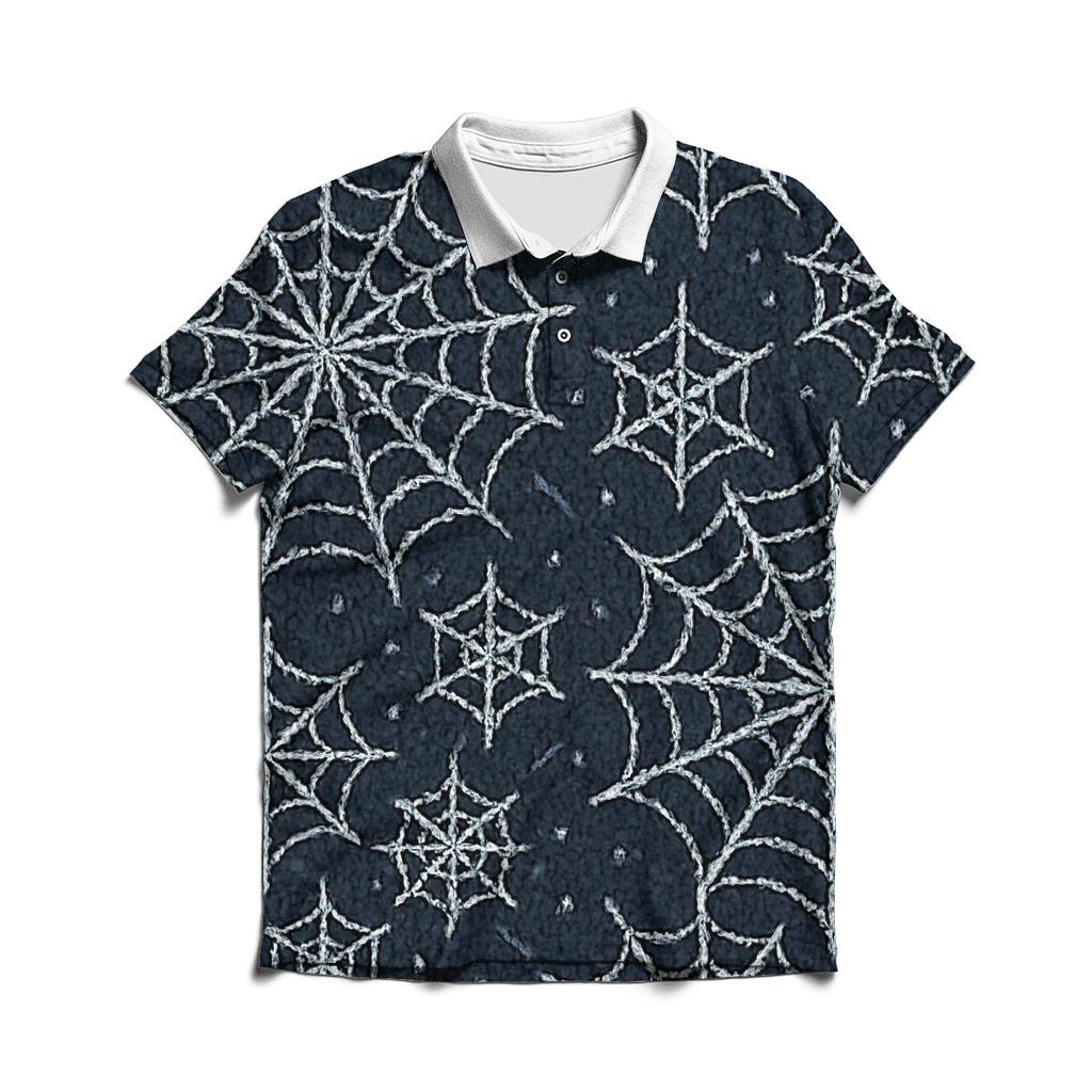 Moonlit Orb Web Knit Grid On Charcoal premium cotton polo shirts
