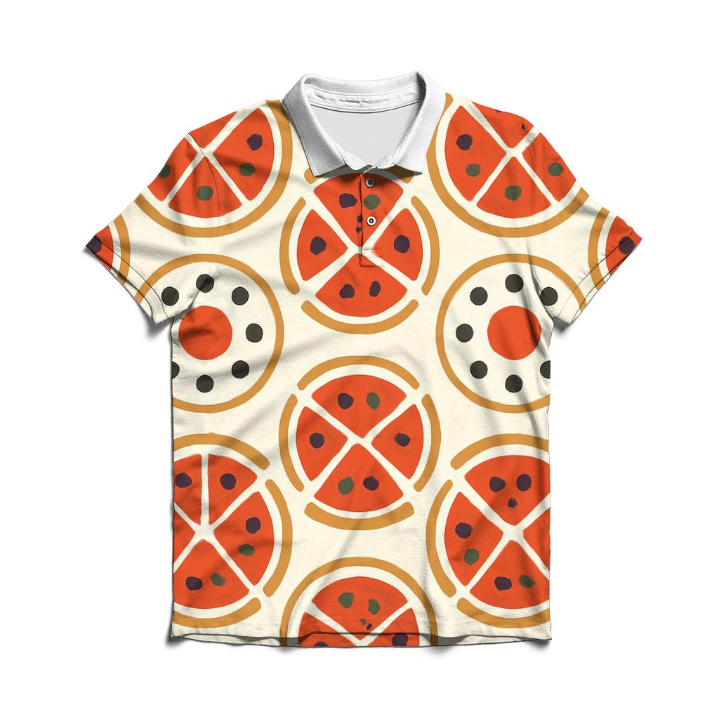 Minimal Slice Wheel And Pepperoni Orbit Grid casual sports polo shirts