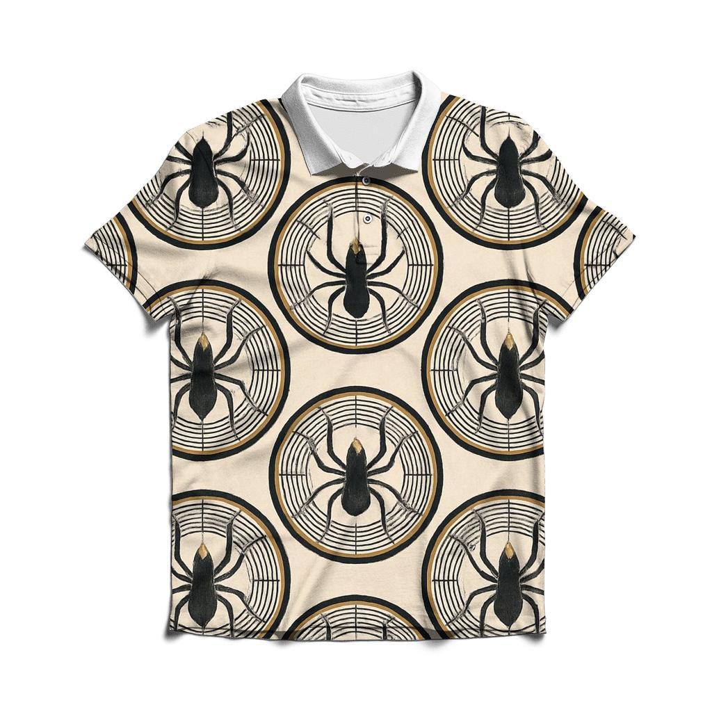 Entomology Chic Spider Silhouette Medallions On Ivory Field classic pique polos