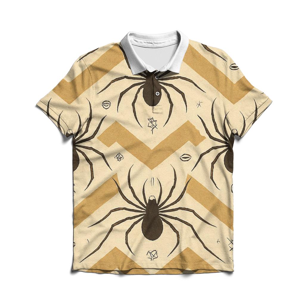 Entomology Chic Spider Silhouette Chevron On Ivory embroidered polo tops