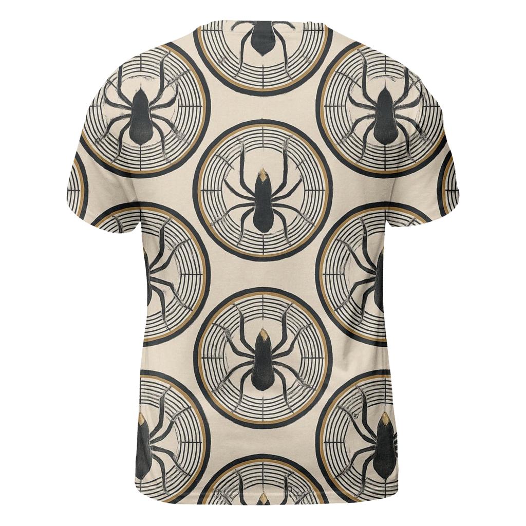 Entomology Chic Spider Silhouette Medallions On Ivory Field trendy printed shirt styles